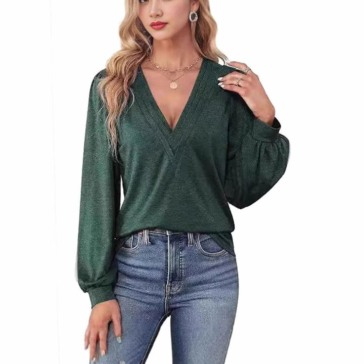 Women's Deep V-Neck Wrap-Front Balloon Sleeve Blouse, Pink