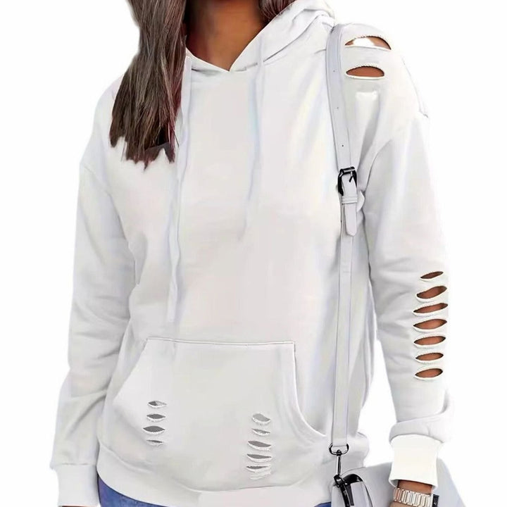 Women's Distressed Football Graphic Kangaroo Pocket Hoodie - White