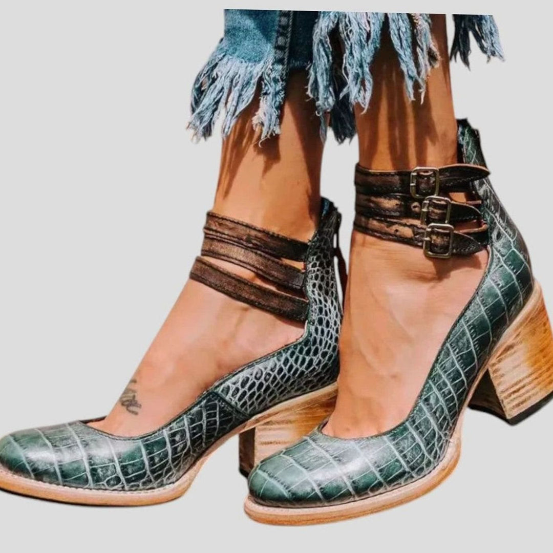 Women's Distressed Leather Triple-Buckle Block-Heel Ankle Boots