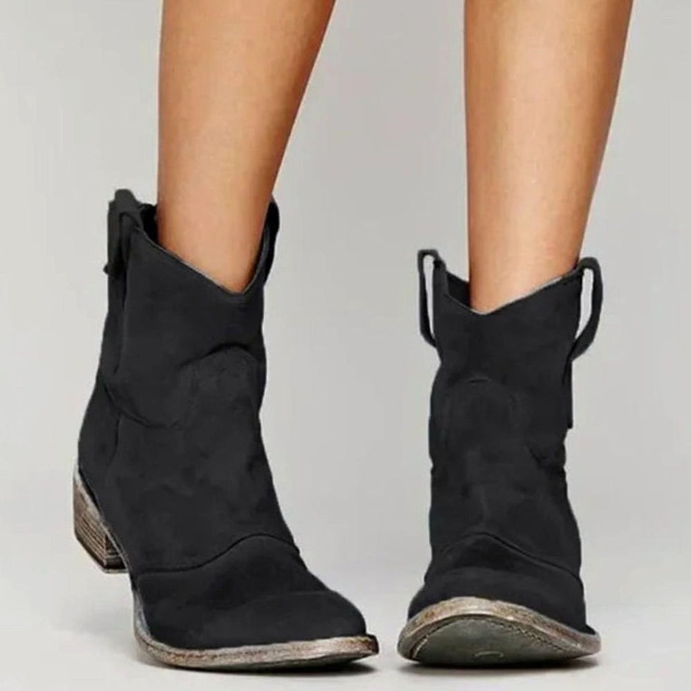 Women's Distressed Suede Pull-On Ankle Boots Block Heel
