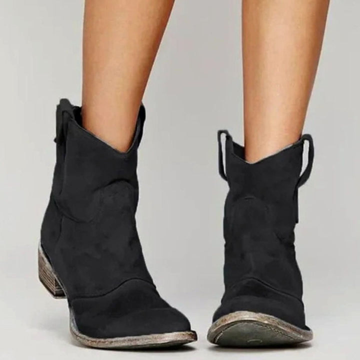 Women's Distressed Suede Pull-On Ankle Boots Block Heel