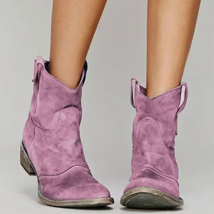 Women's Distressed Suede Pull-On Ankle Boots Block Heel