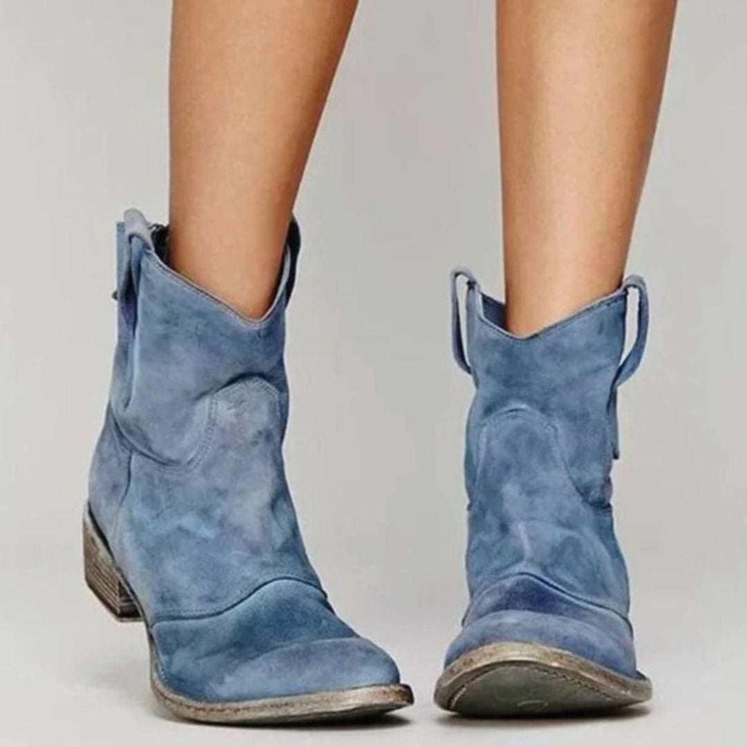 Women's Distressed Suede Pull-On Ankle Boots Block Heel