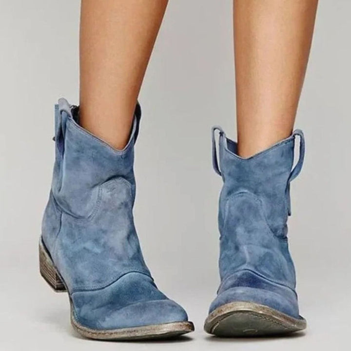 Women's Distressed Suede Pull-On Ankle Boots Block Heel