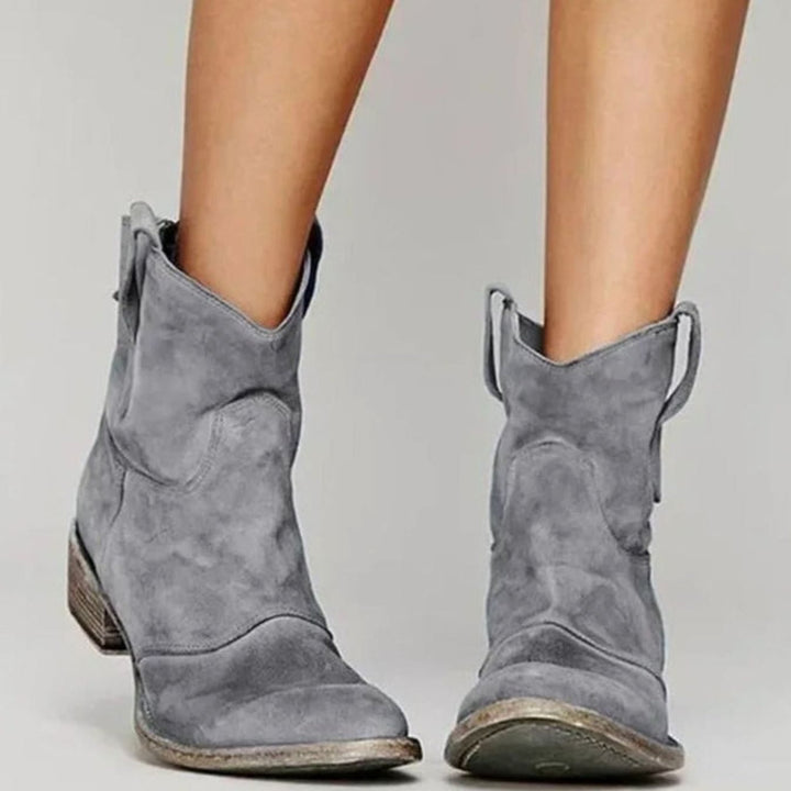 Women's Distressed Suede Pull-On Ankle Boots Block Heel