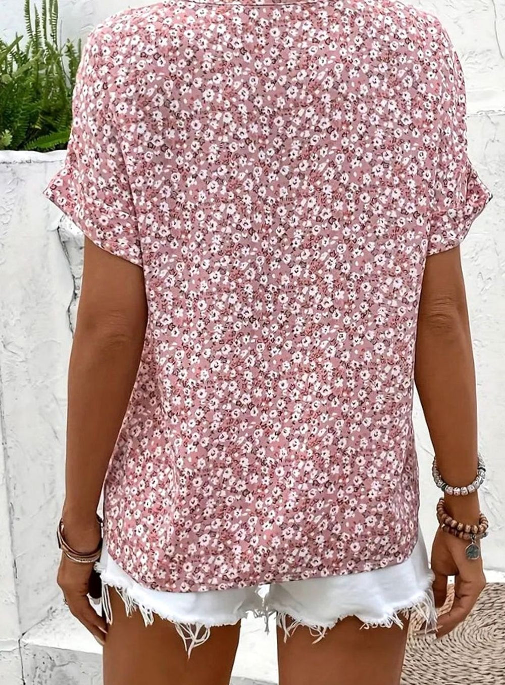 Women's Ditsy Floral Button-Front Short-Sleeve Relaxed Blouse