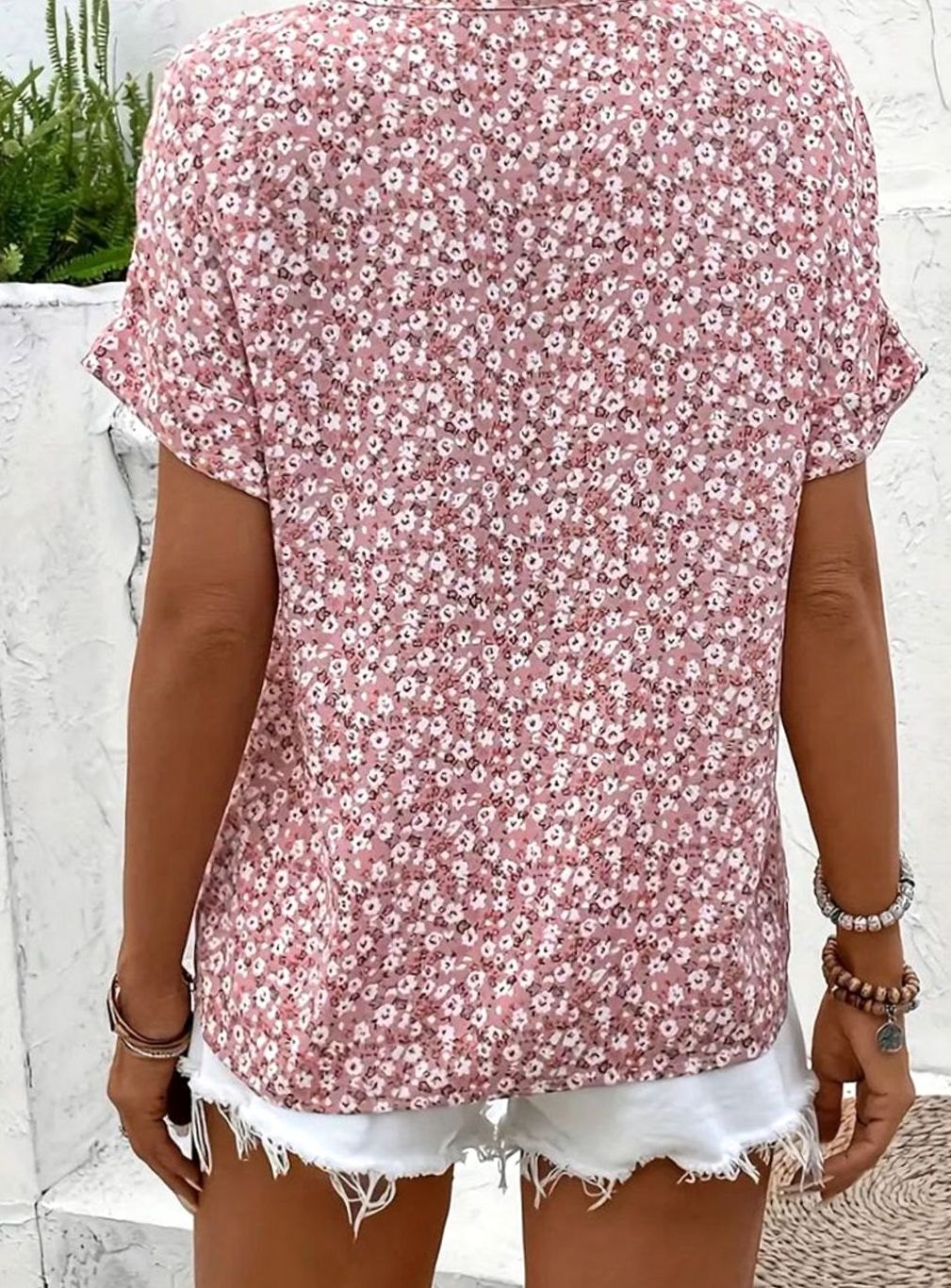 Women's Ditsy Floral Button-Front Short-Sleeve Relaxed Blouse