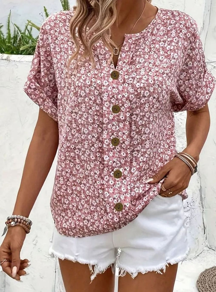 Women's Ditsy Floral Button-Front Short-Sleeve Relaxed Blouse