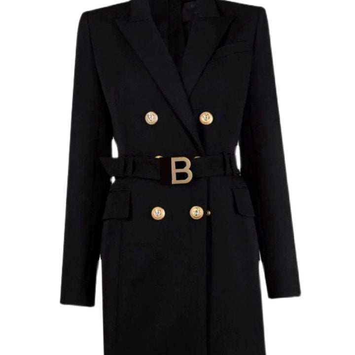 Women's Double-Breasted Belted Blazer Mini Dress - Black