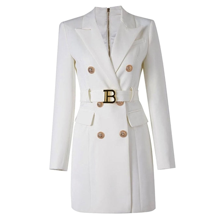 Women's Double-Breasted Belted Blazer Mini Dress - White