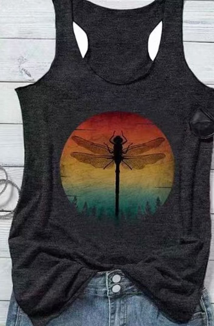 Women's Dragonfly Sunset Graphic Sleeveless Vest Top - Multi