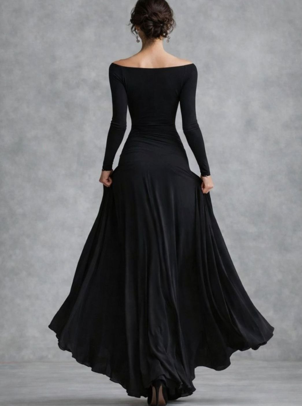Women's Draped Boat-Neck Long-Sleeve Flowing Maxi Dress