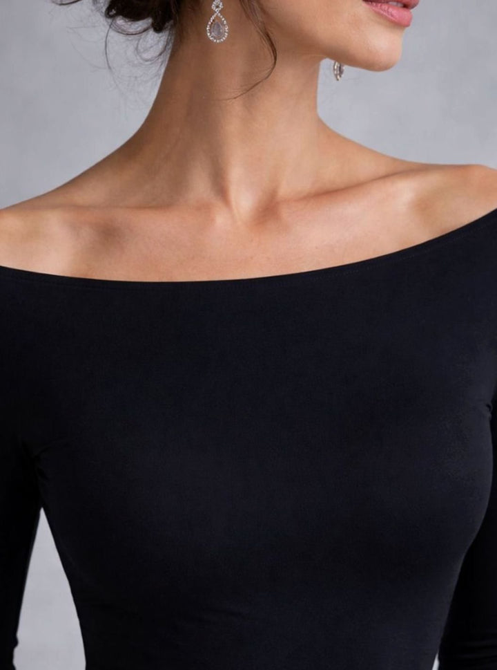 Women's Draped Boat-Neck Long-Sleeve Flowing Maxi Dress