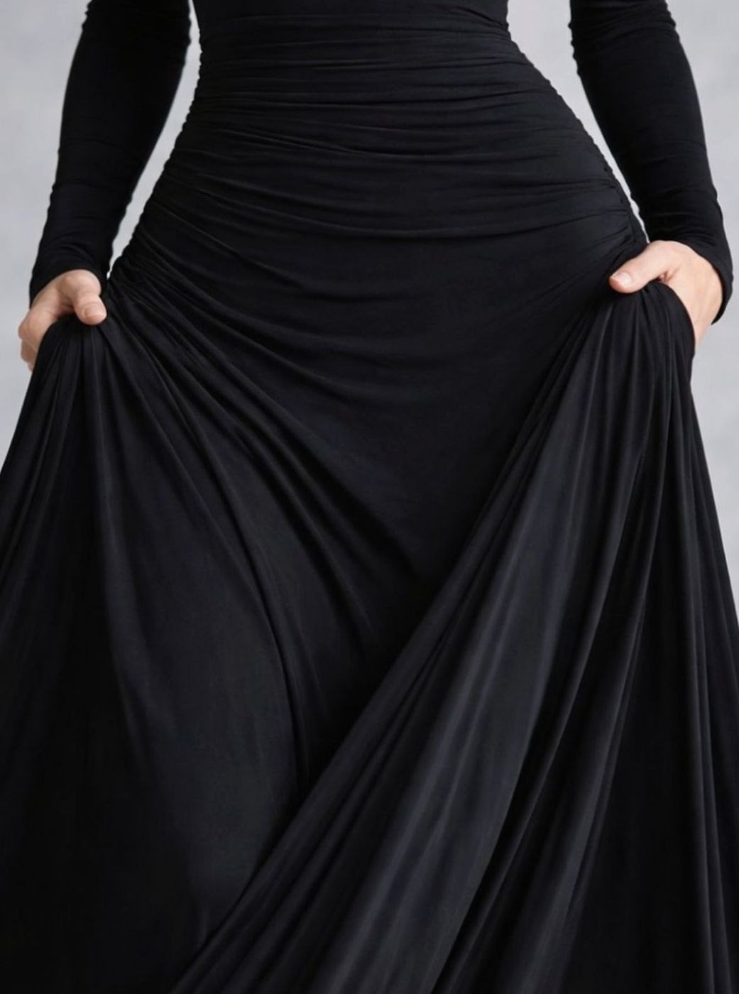 Women's Draped Boat-Neck Long-Sleeve Flowing Maxi Dress
