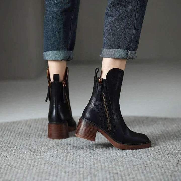 Women's Elegant Black Ankle Boots Block Heel Side Zip II
