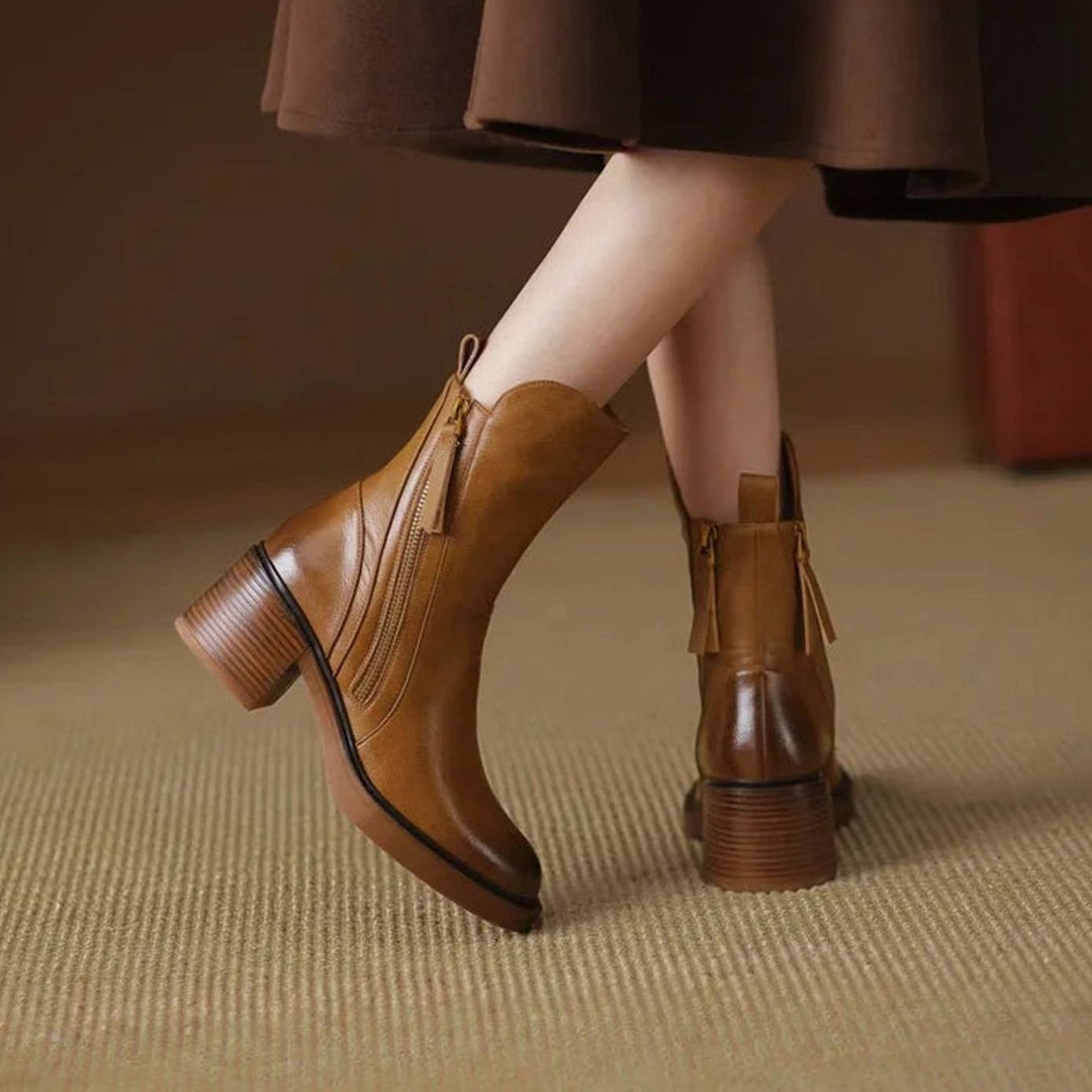 Women's Elegant Black Ankle Boots Block Heel Side Zip II