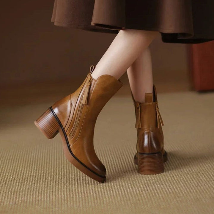 Women's Elegant Black Ankle Boots Block Heel Side Zip II