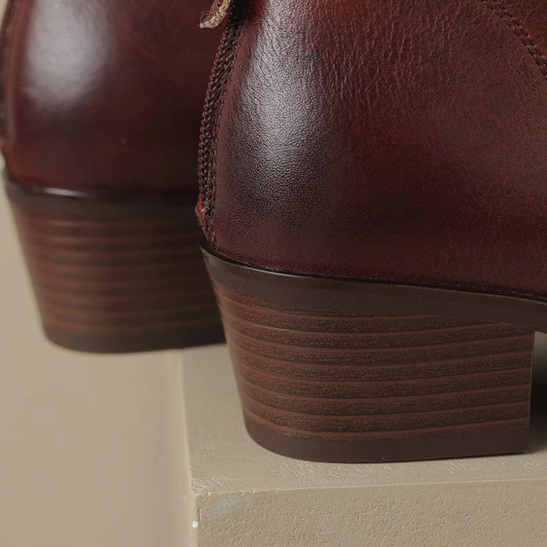 Women's Elegant Black Leather Ankle Boots Block Heel