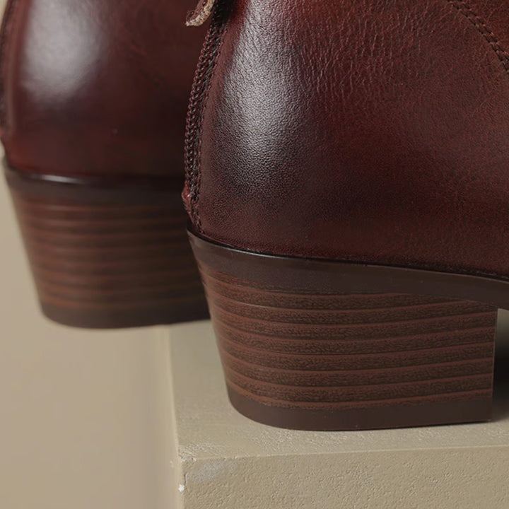 Women's Elegant Black Leather Ankle Boots Block Heel