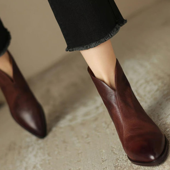 Women's Elegant Black Leather Ankle Boots Block Heel