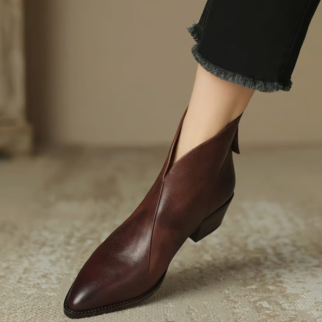 Women's Elegant Black Leather Ankle Boots Block Heel