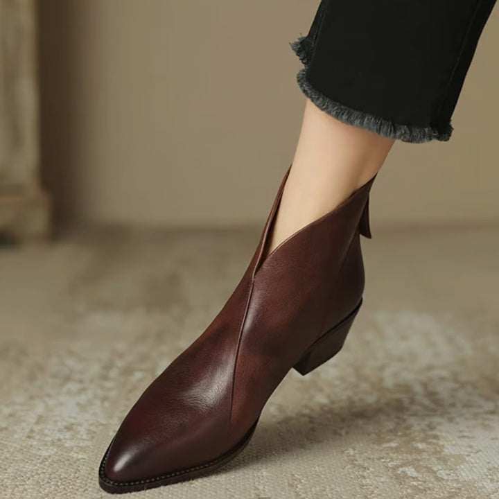 Women's Elegant Black Leather Ankle Boots Block Heel