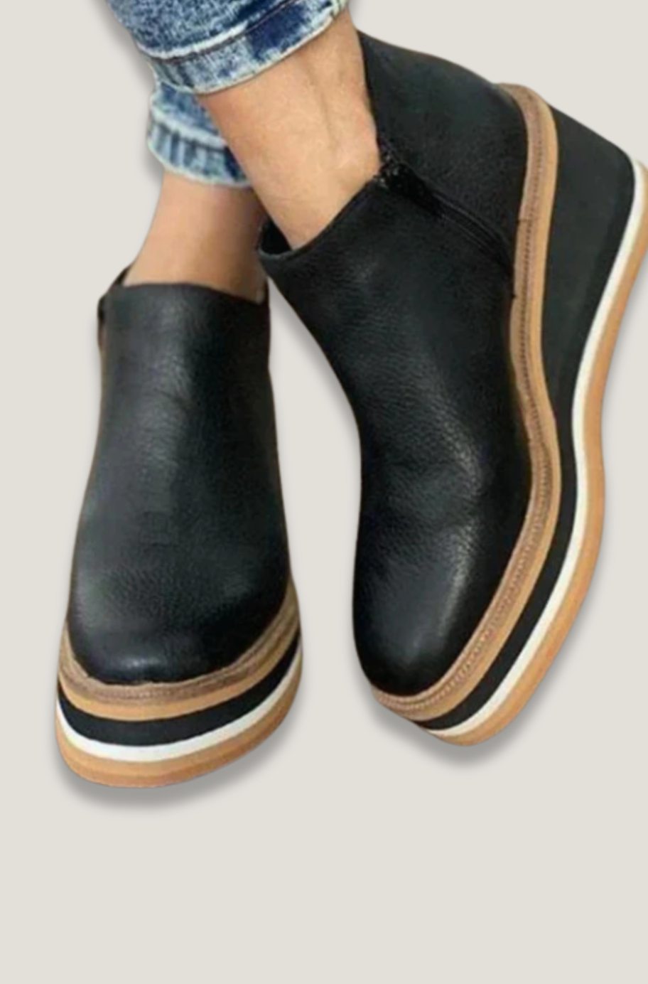 Women's Elegant Black Platform Ankle Boots Slip-On