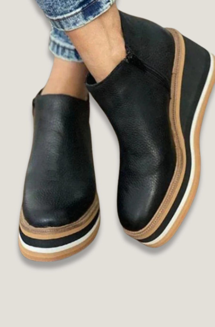 Women's Elegant Black Platform Ankle Boots Slip-On