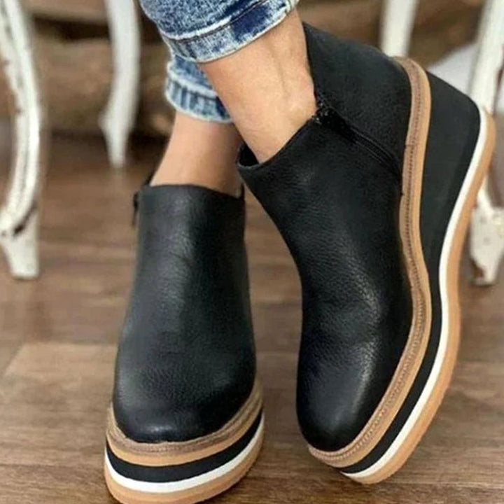 Women's Elegant Black Platform Ankle Boots Slip-On - Black