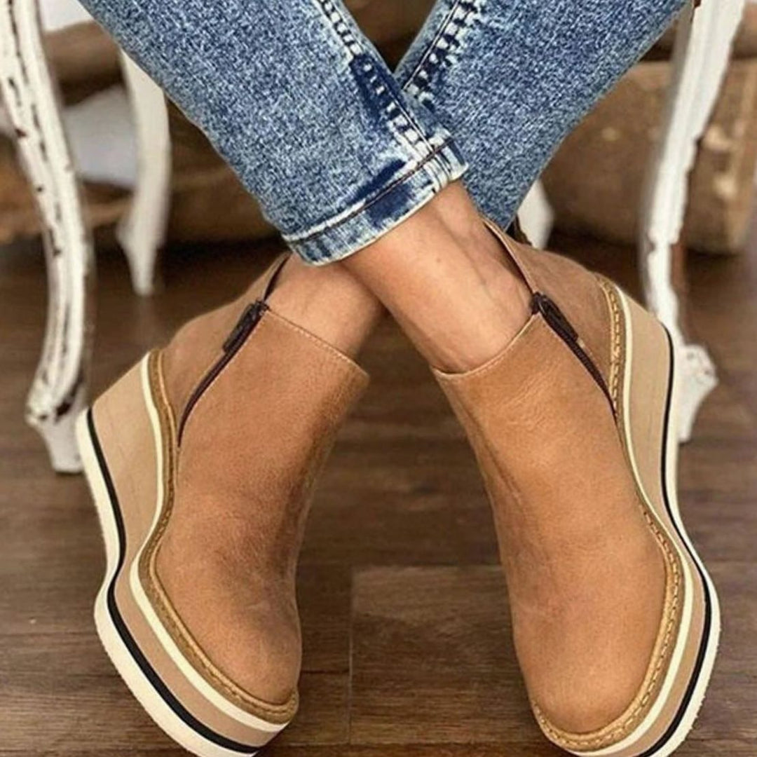 Women's Elegant Black Platform Ankle Boots Slip-On