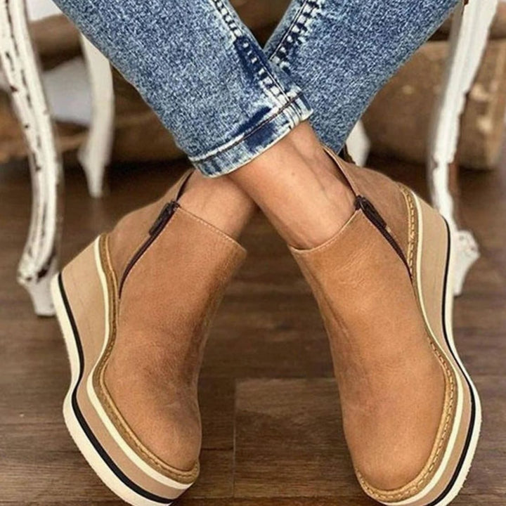 Women's Elegant Black Platform Ankle Boots Slip-On