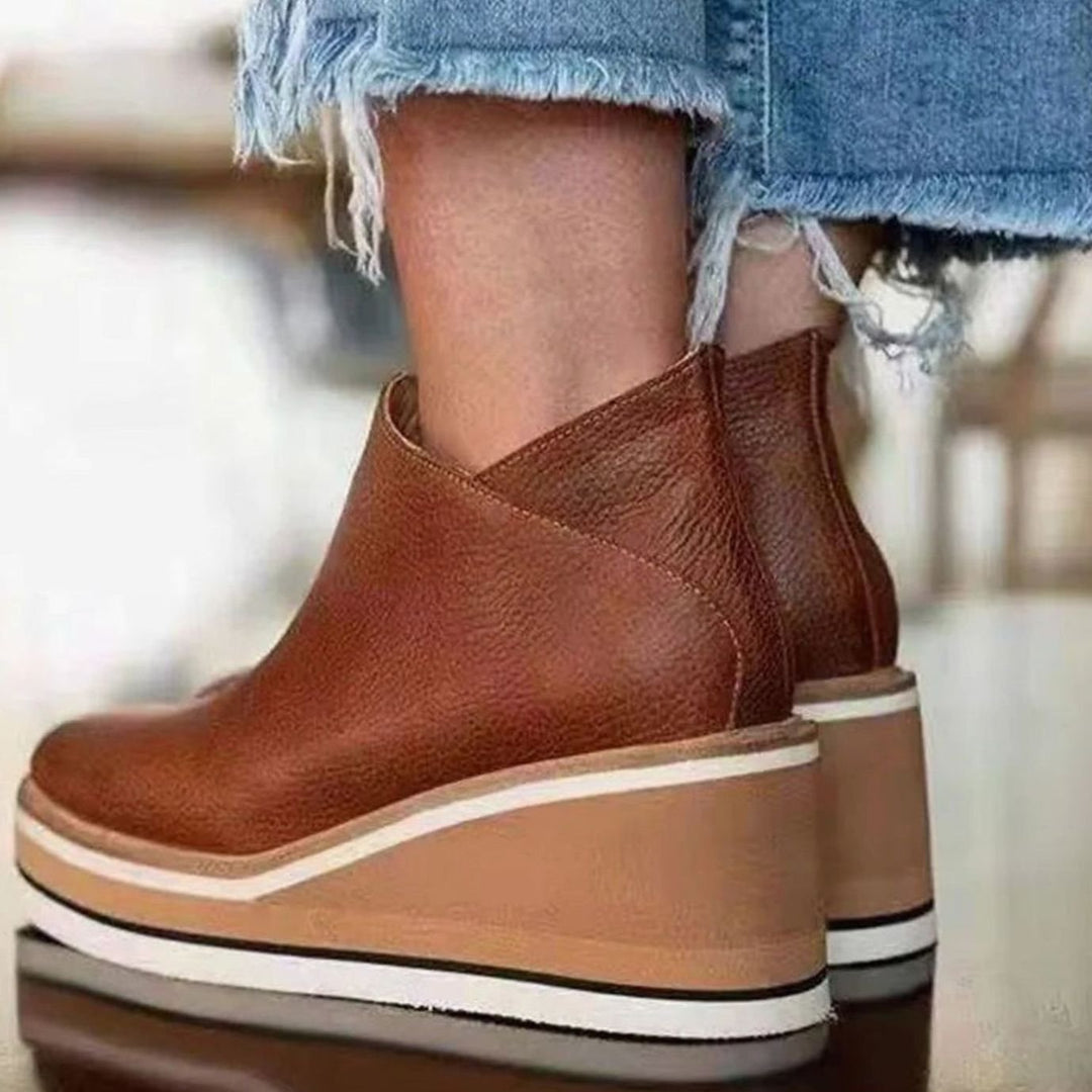 Women's Elegant Black Platform Ankle Boots Slip-On