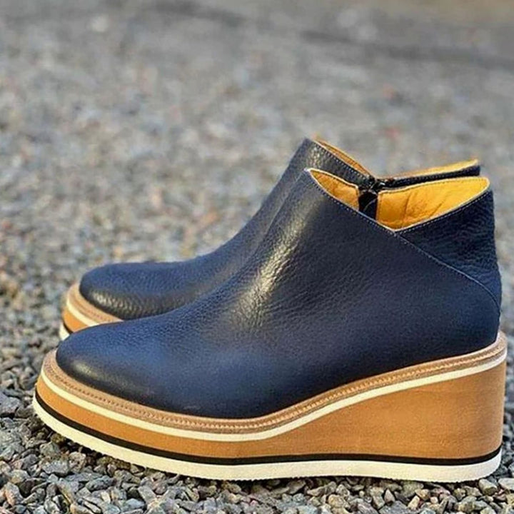 Women's Elegant Black Platform Ankle Boots Slip-On - Navy Blue