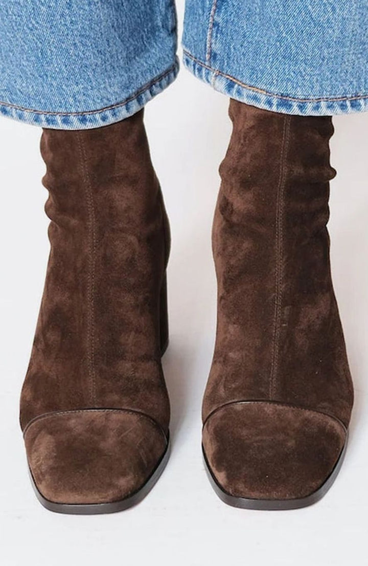 Women's Elegant Suede Block-Heel Square-Toe Mid-Calf Boots