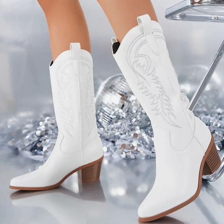 Women's Embroidered Knee-High Block-Heel Cowboy Boots