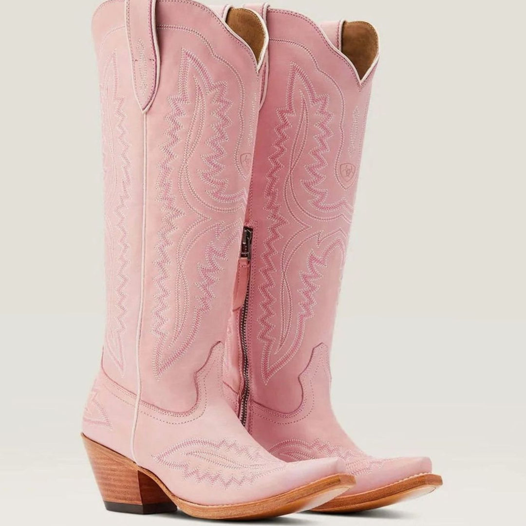 Women's Embroidered Knee-High Heeled Cowboy Boots Pointed Toe
