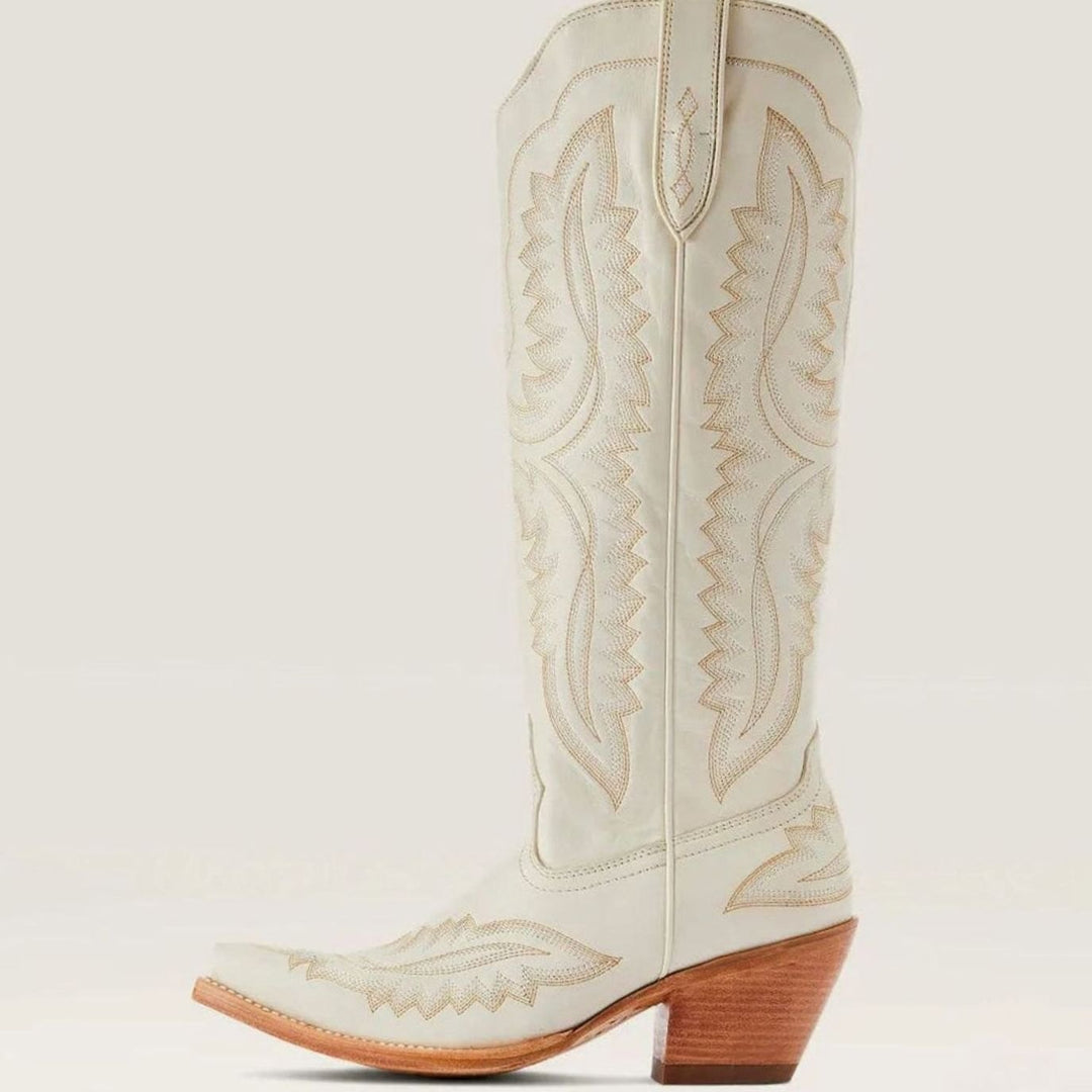 Women's Embroidered Knee-High Heeled Cowboy Boots Pointed Toe