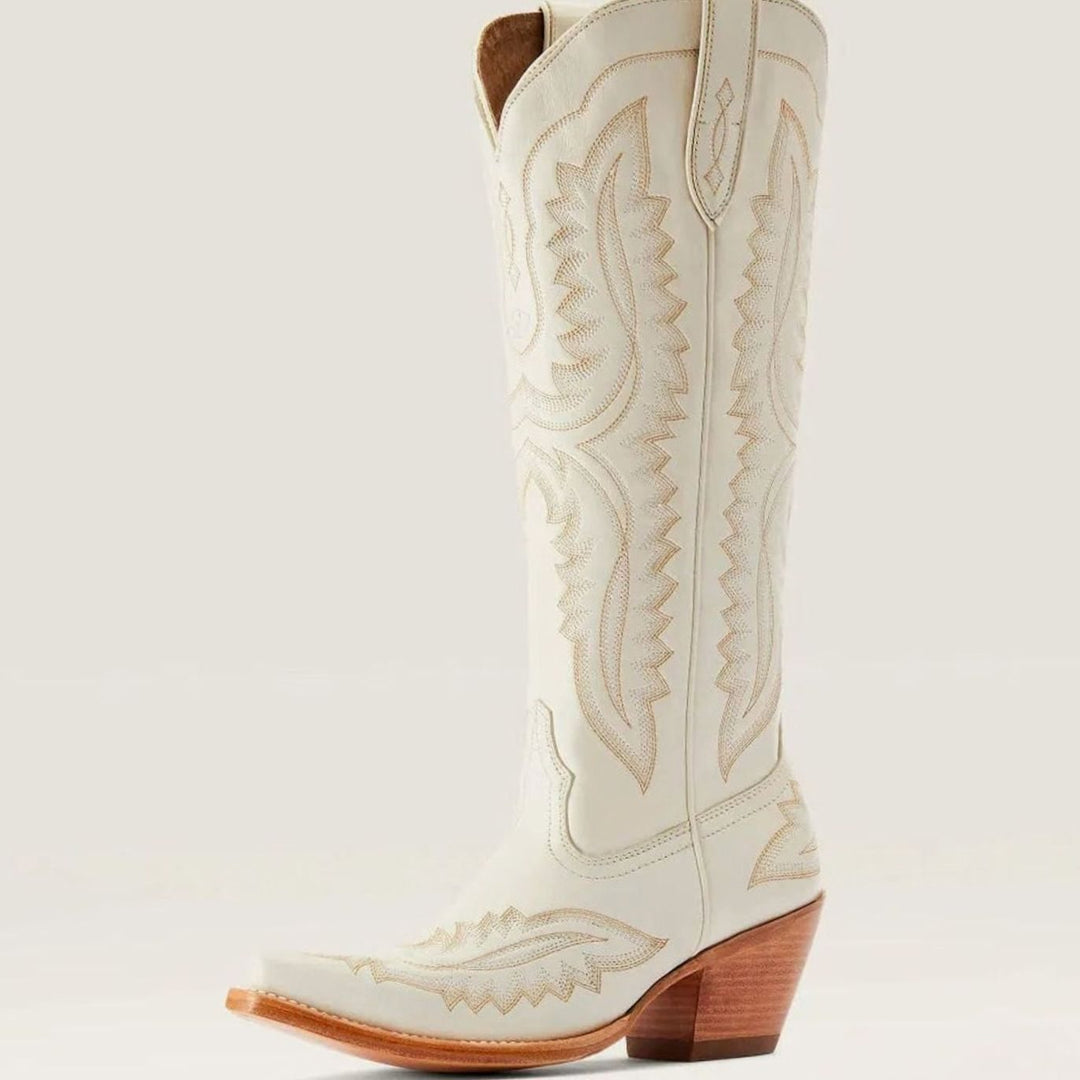 Women's Embroidered Knee-High Heeled Cowboy Boots Pointed Toe