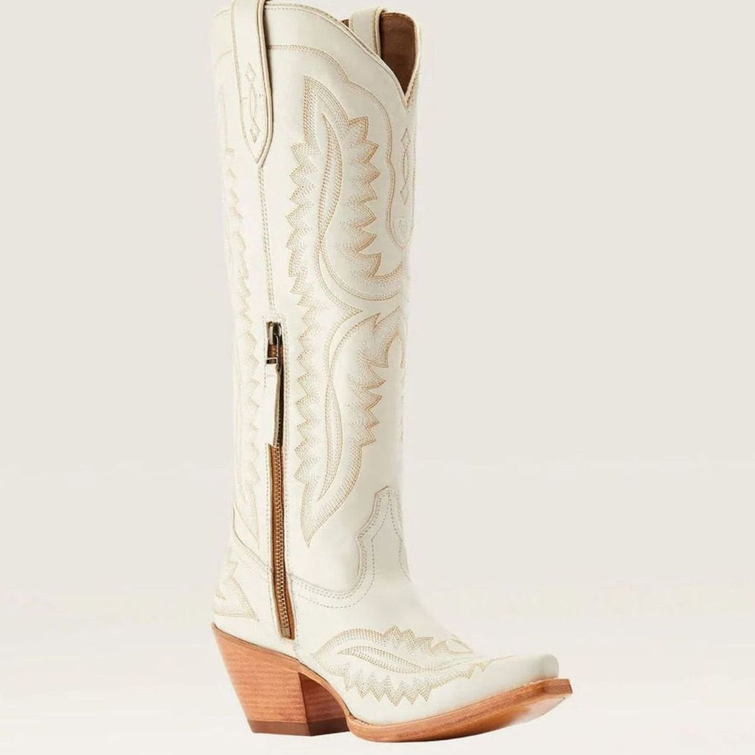 Women's Embroidered Knee-High Heeled Cowboy Boots Pointed Toe