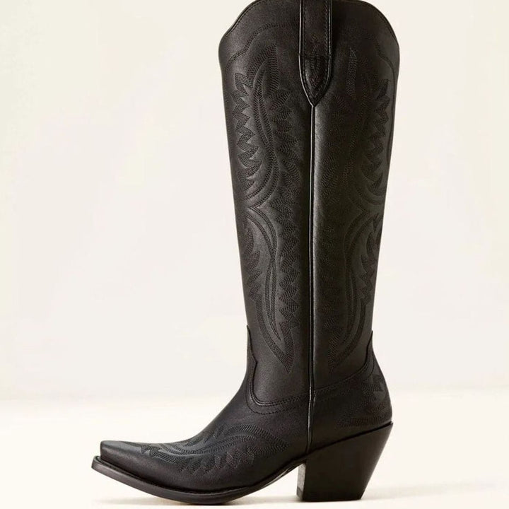 Women's Embroidered Knee-High Heeled Cowboy Boots Pointed Toe