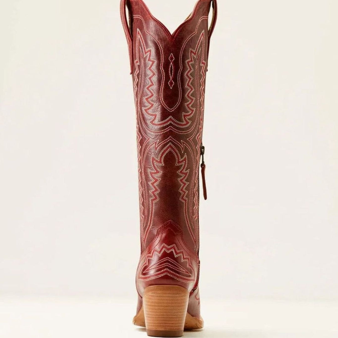 Women's Embroidered Knee-High Heeled Cowboy Boots Pointed Toe