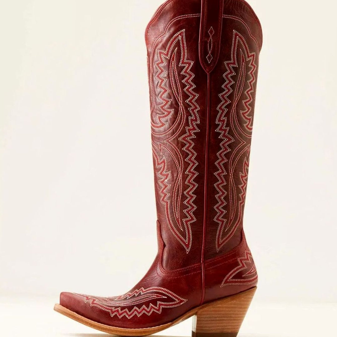 Women's Embroidered Knee-High Heeled Cowboy Boots Pointed Toe