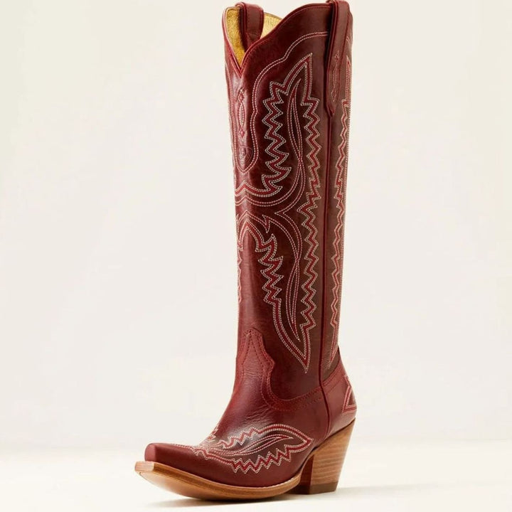 Women's Embroidered Knee-High Heeled Cowboy Boots Pointed Toe