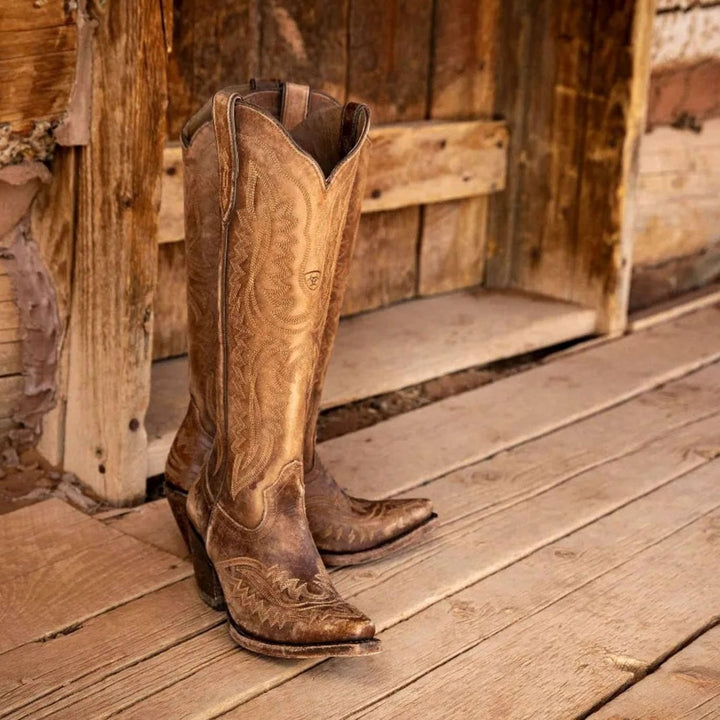 Women's Embroidered Knee-High Heeled Cowboy Boots Pointed Toe