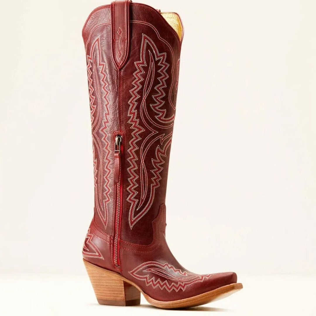 Women's Embroidered Knee-High Heeled Cowboy Boots Pointed Toe
