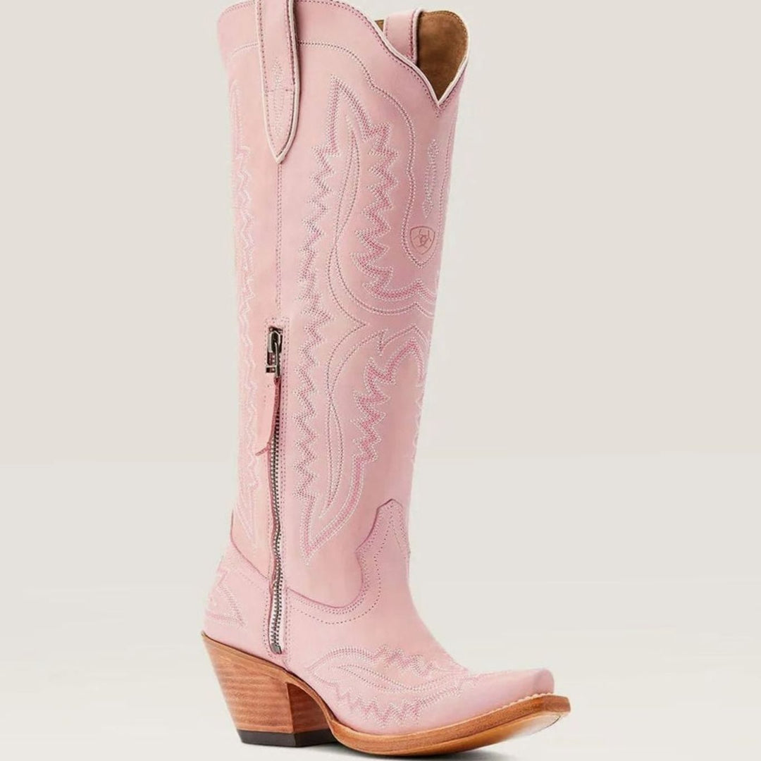 Women's Embroidered Knee-High Heeled Cowboy Boots Pointed Toe