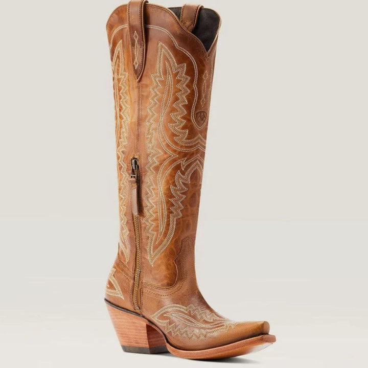 Women's Embroidered Knee-High Heeled Cowboy Boots Pointed Toe