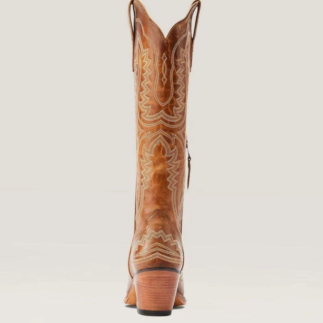 Women's Embroidered Knee-High Heeled Cowboy Boots Pointed Toe
