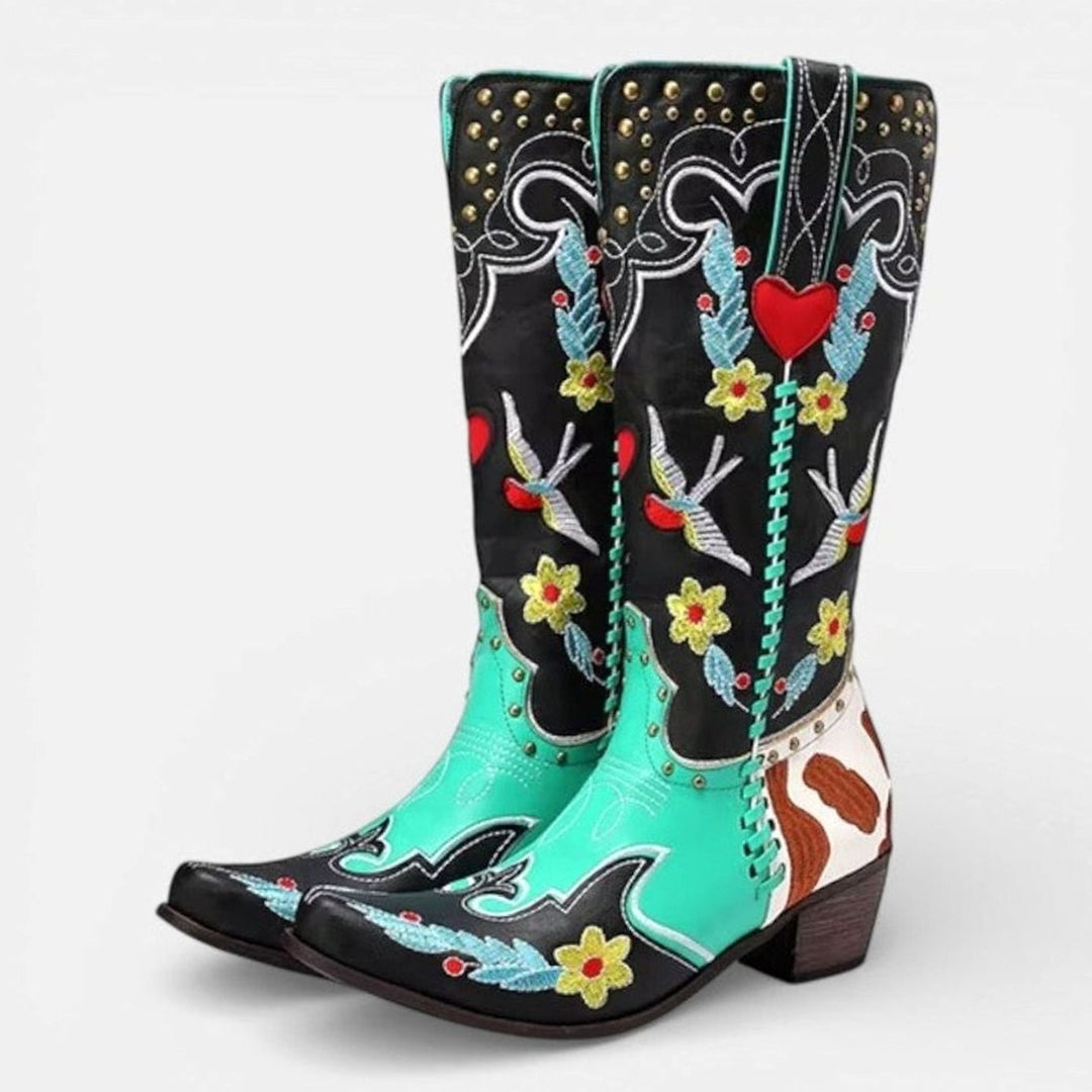 Women's Embroidered Knee-High Western Block-Heel Cowboy Boots