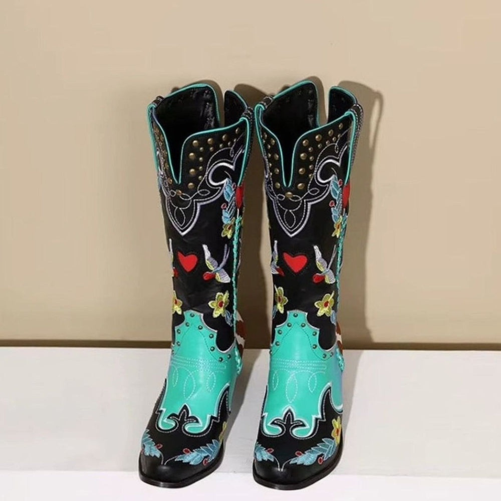 Women's Embroidered Knee-High Western Block-Heel Cowboy Boots